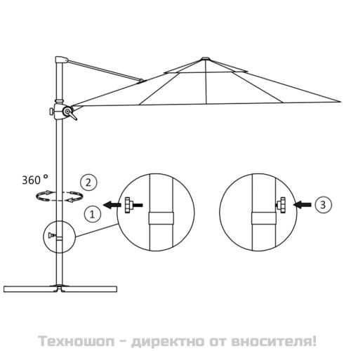 Конзолен градински чадър със стоманен прът, черен, 300 см