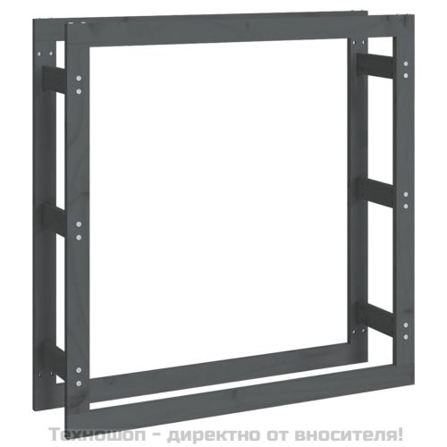 Поставка за дърва за огрев сива 100x25x100 см масивно дърво бор
