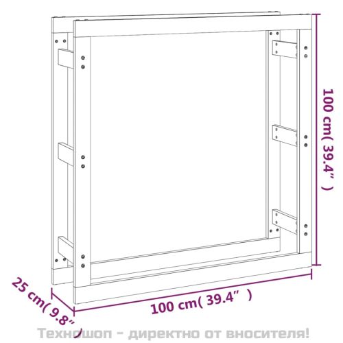 Поставка за дърва за огрев сива 100x25x100 см масивно дърво бор