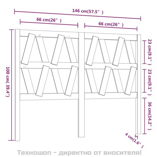 Горна табла за легло, черна, 146x4x100 см, бор масив