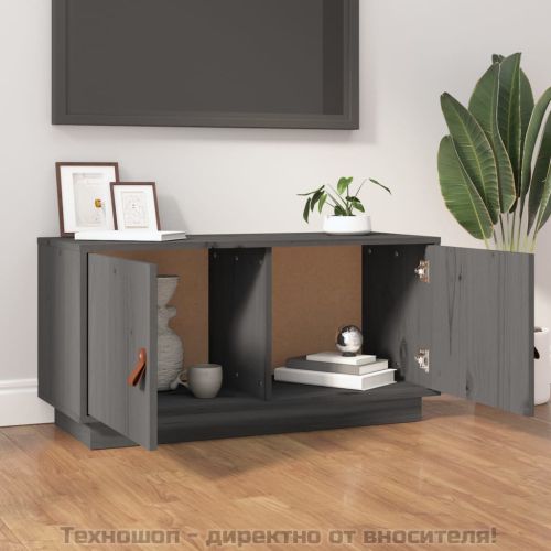 ТВ шкаф, сив, 80x34x40 см, бор масив