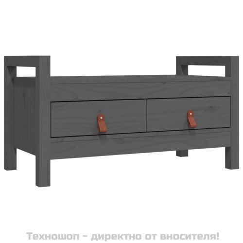 Пейка за антре, сива, 80x40x43 см, борово дърво масив