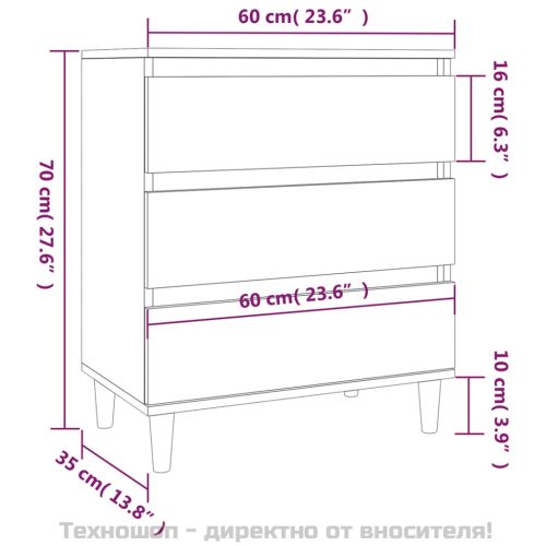 Сайдборд, черен, 60x35x70 см, инженерно дърво