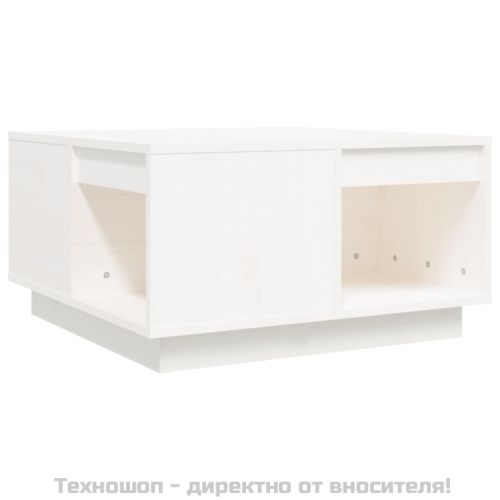 Кафе маса, бяла, 60x61x32,5 см, борово дърво масив