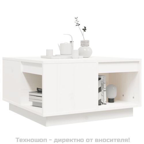 Кафе маса, бяла, 60x61x32,5 см, борово дърво масив