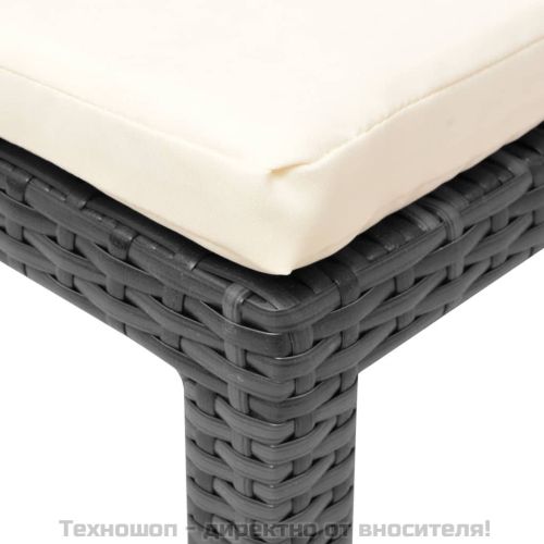 Шезлонг с шалте, черен полиратан