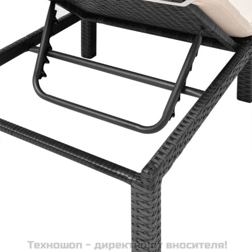 Шезлонг с шалте, черен полиратан