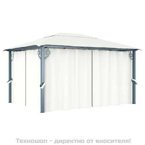 Шатра със завеси, 400х300 см, кремава, алуминий