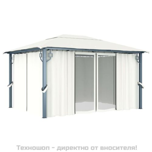 Шатра със завеси, 400х300 см, кремава, алуминий