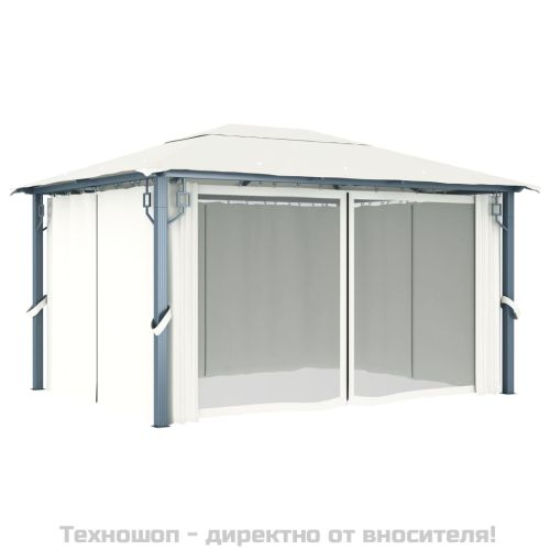 Шатра със завеси, 400х300 см, кремава, алуминий