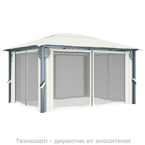 Шатра със завеси, 400х300 см, кремава, алуминий
