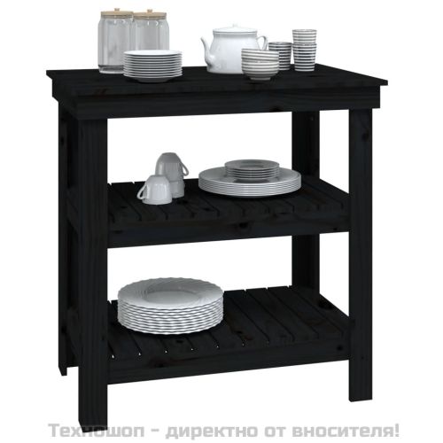 Работна маса, черна, 78,5x50x80 см, борово дърво масив