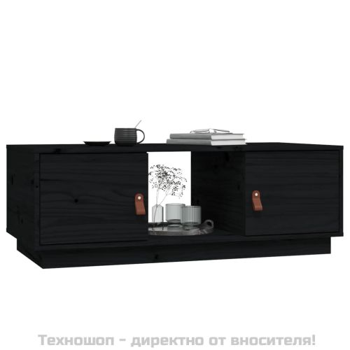 Кафе маса, черна, 100x50x35 см, борово дърво масив