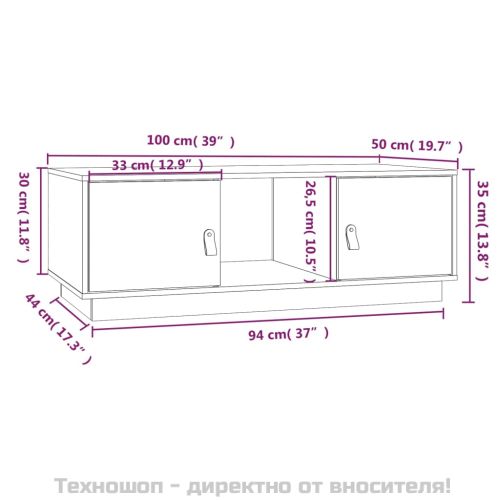 Кафе маса, черна, 100x50x35 см, борово дърво масив