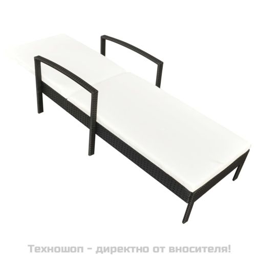 Шезлонг с шалте, черен полиратан
