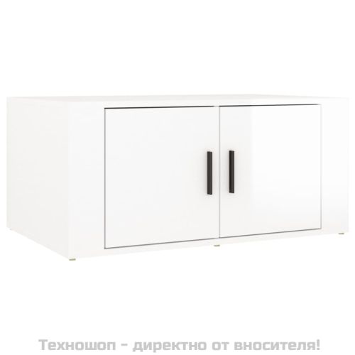 Кафе маса, бял гланц, 80x50x36 см, инженерно дърво