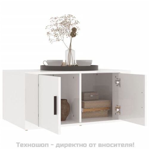Кафе маса, бял гланц, 80x50x36 см, инженерно дърво