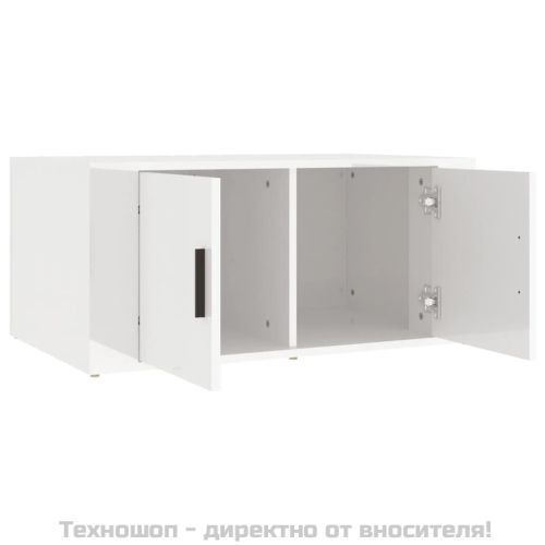 Кафе маса, бял гланц, 80x50x36 см, инженерно дърво