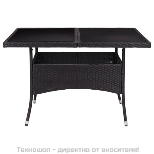 Градинска трапезна маса, черна, полиратан и стъкло