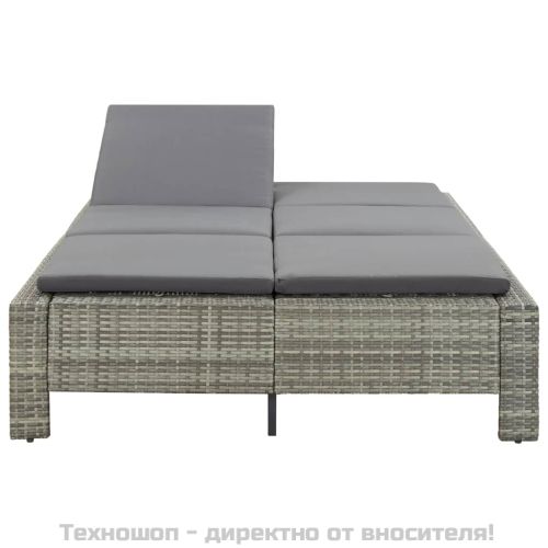 Шезлонг с шалте за двама, полиратан, сив