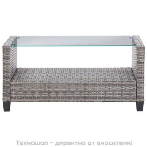 Градински комплект с възглавници, 6 части, полиратан, тъмносив