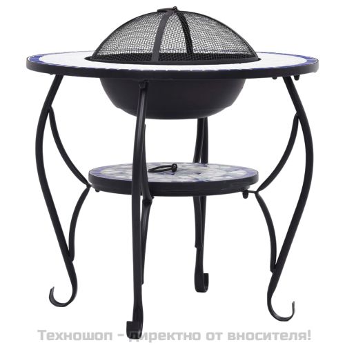 Мозаечна маса с огнище, синьо и бяло, 68 см, керамика