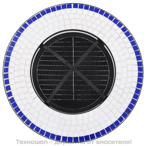 Мозаечна маса с огнище, синьо и бяло, 68 см, керамика