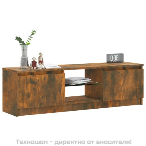 ТВ шкаф с LED осветление, опушен дъб, 120x30x36 см