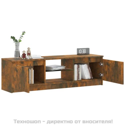 ТВ шкаф с LED осветление, опушен дъб, 120x30x36 см