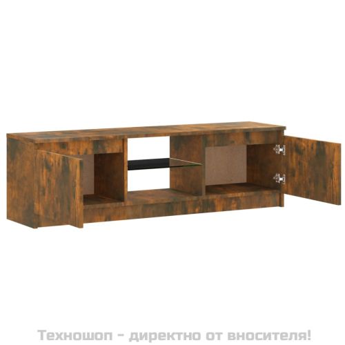 ТВ шкаф с LED осветление, опушен дъб, 120x30x36 см