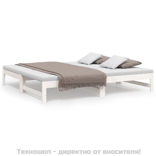 Разтегателна кушетка, бяла, борово дърво масив, 2x(90x190) см