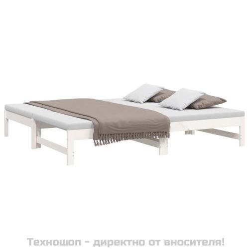 Разтегателна кушетка, бяла, борово дърво масив, 2x(90x190) см