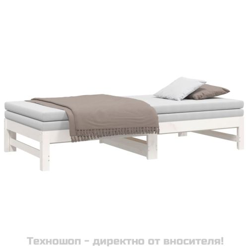 Разтегателна кушетка, бяла, борово дърво масив, 2x(90x190) см