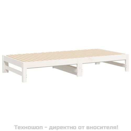 Разтегателна кушетка, бяла, борово дърво масив, 2x(90x190) см