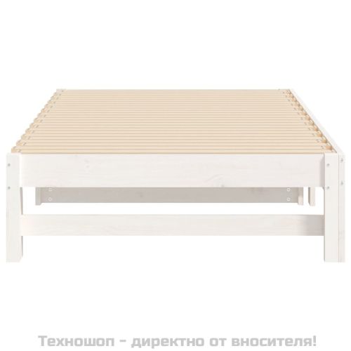 Разтегателна кушетка, бяла, борово дърво масив, 2x(90x190) см