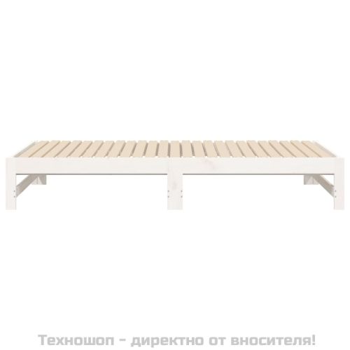 Разтегателна кушетка, бяла, борово дърво масив, 2x(90x190) см