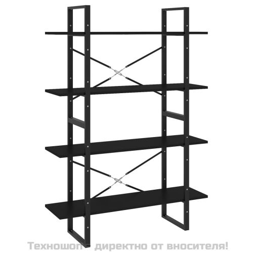 4-етажна библиотека, черна, 100x30x140 см, инженерно дърво