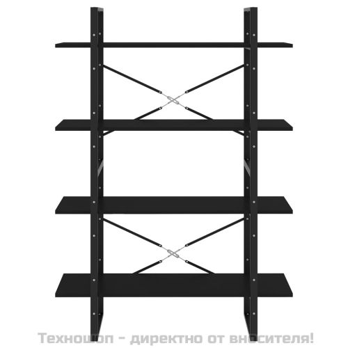 4-етажна библиотека, черна, 100x30x140 см, инженерно дърво