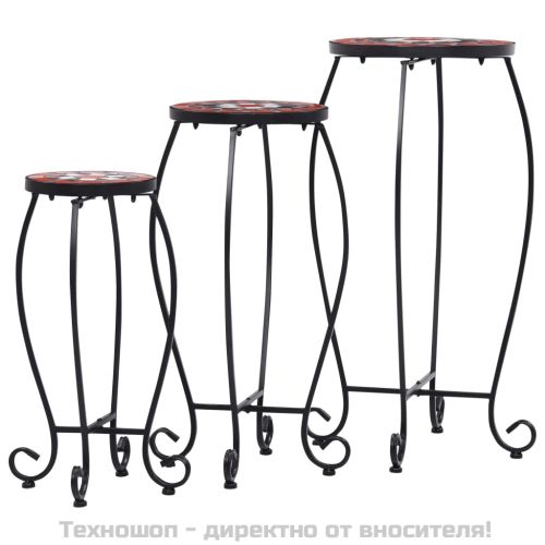 Мозаечни маси, 3 бр, теракота и бяло, керамика