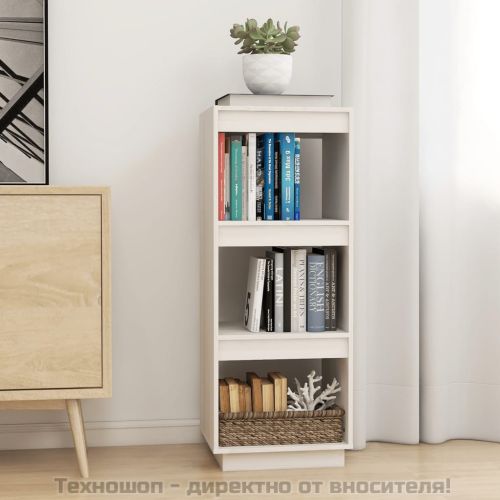 Библиотека/разделител за стая, бяла, 40x35x103 см, бор масив