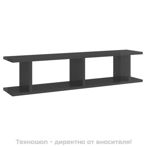 Стенни рафтове, 2 бр, сив гланц, 90x18x20 см, инженерно дърво