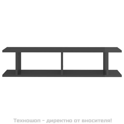 Стенни рафтове, 2 бр, сив гланц, 90x18x20 см, инженерно дърво