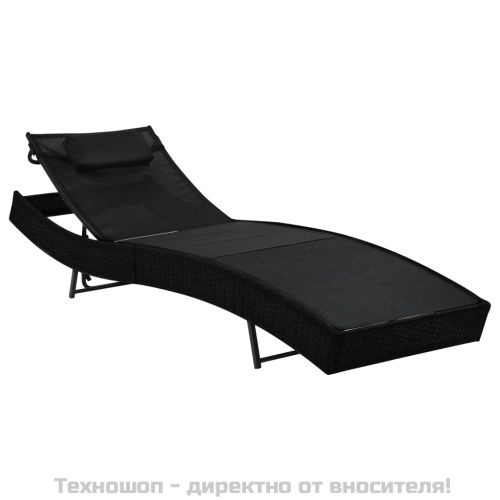 Шезлонги, 2 бр, с масичка, полиратан и Textilene, черни