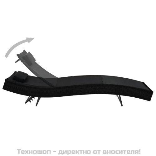 Шезлонги, 2 бр, с масичка, полиратан и Textilene, черни