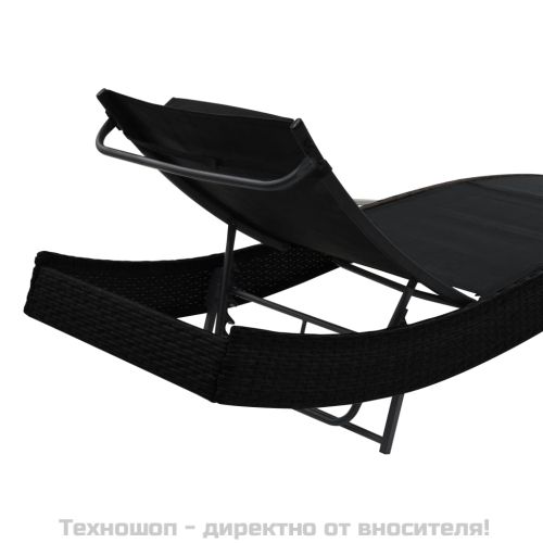 Шезлонги, 2 бр, с масичка, полиратан и Textilene, черни