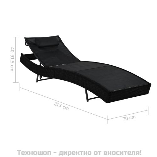Шезлонги, 2 бр, с масичка, полиратан и Textilene, черни