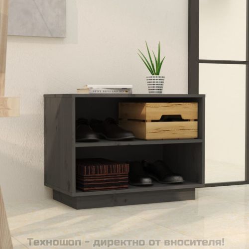 Шкаф за обувки, сив, 60x34x45 см, бор масив