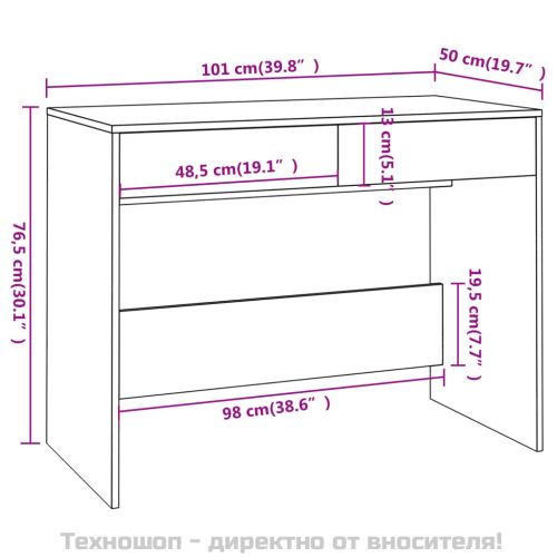Бюро, опушен дъб, 101x50x76,5 см, ПДЧ