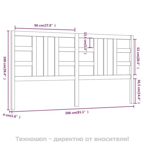 Горна табла за легло, черна, 206x4x100 см, бор масив