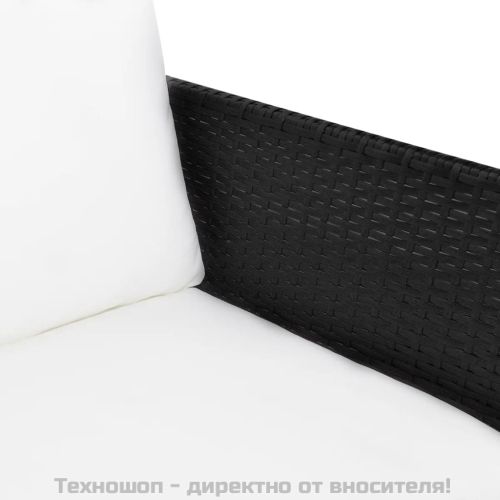 Градински комплект с възглавници, 3 части, полиратан, черен
